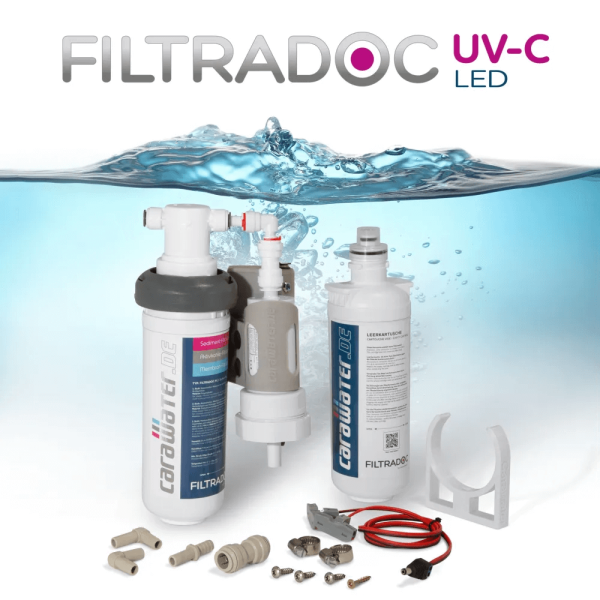 PROTECT + UVC-2-KHK jusqu'à 8 litres par minute. 12V / 24V. Avec Filtradoc M - Kit complet unité de préfiltration